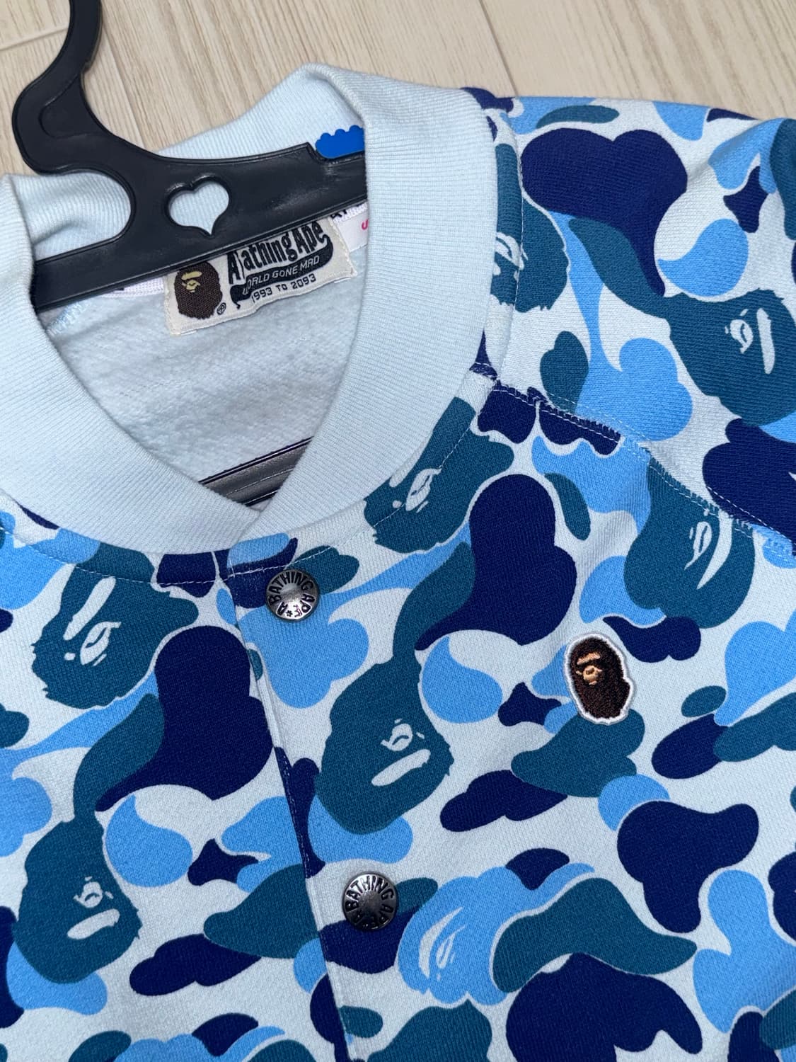 베이프 블루 카모 바시티 블루종 자켓 S 후드집업 샤크 상품이미지2