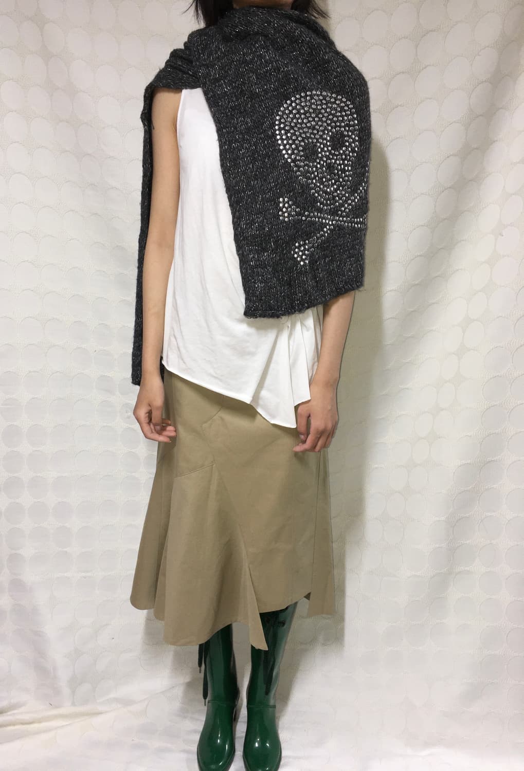 vintage 해골 무늬 니트 머플러 상품이미지2