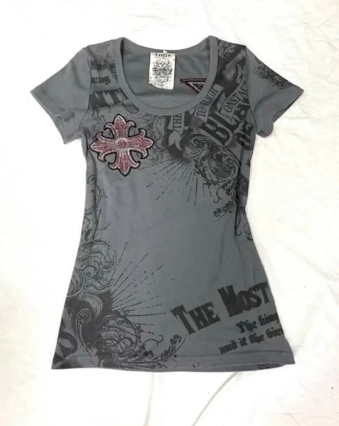 글리츠 glitz 십자가 그레이 반팔탑 갸루 상품이미지1