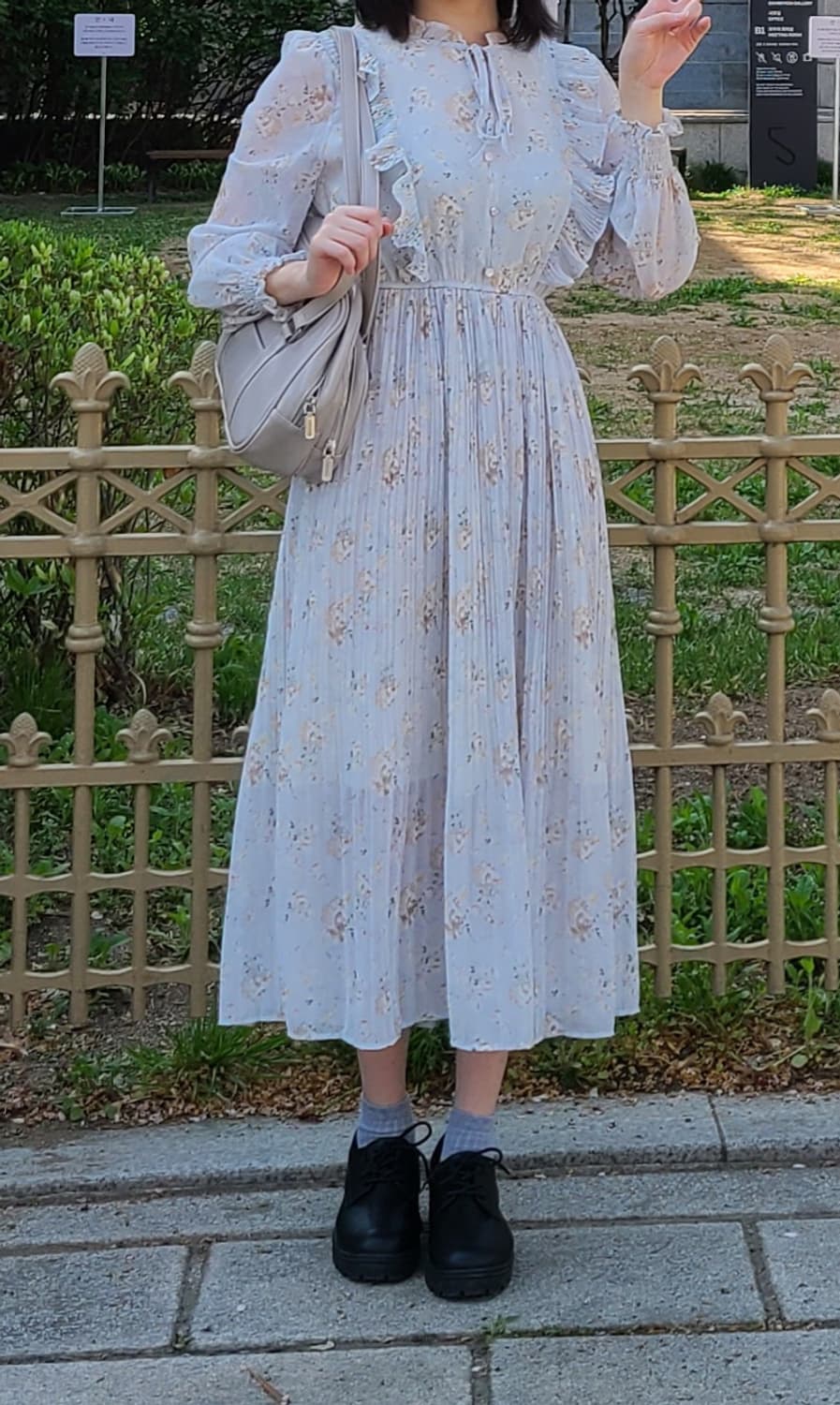 하늘색 플라워 플리츠 쉬폰원피스 상품이미지7