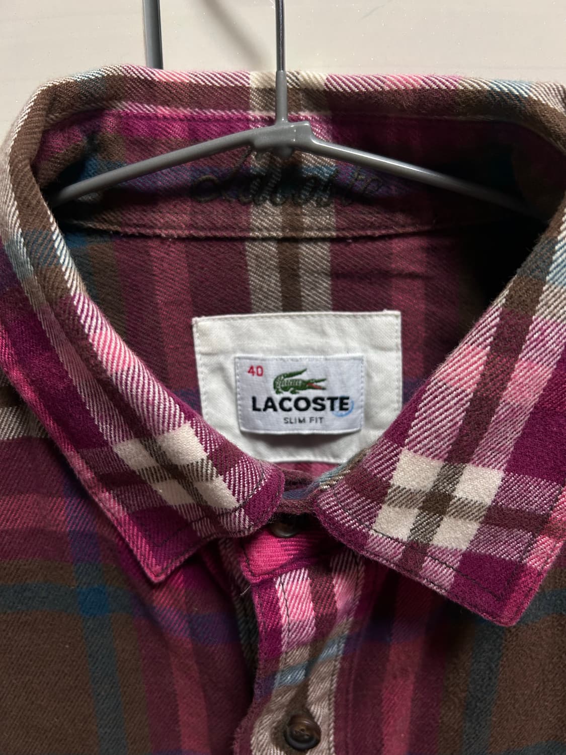 라코스테 슬림핏 체크 셔츠 40 상품이미지2