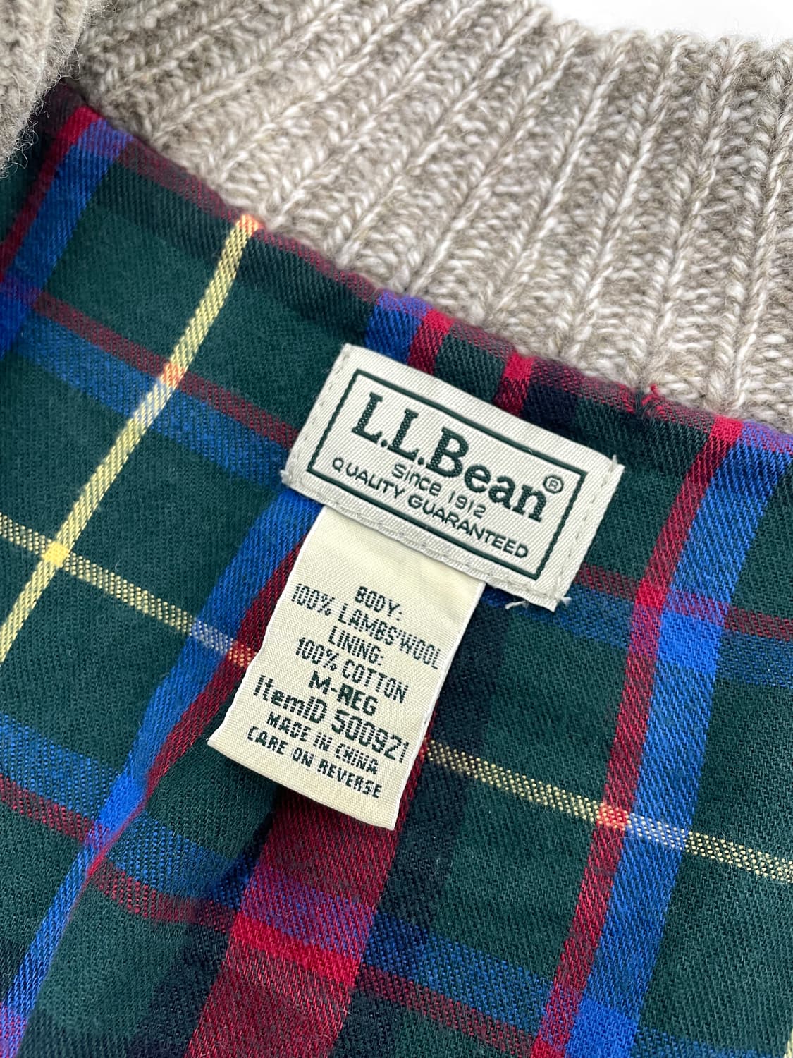빈티지 엘엘빈 타탄 체크 라인 램스울 풀 집 니트 가디건 상품이미지5