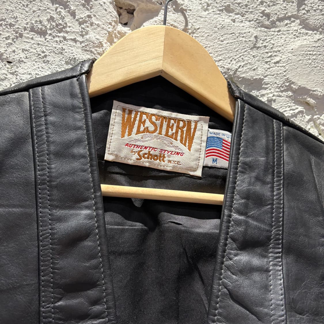 90s Schott WESTERN 쇼트 웨스턴 레더 가죽 베스트 상품이미지2