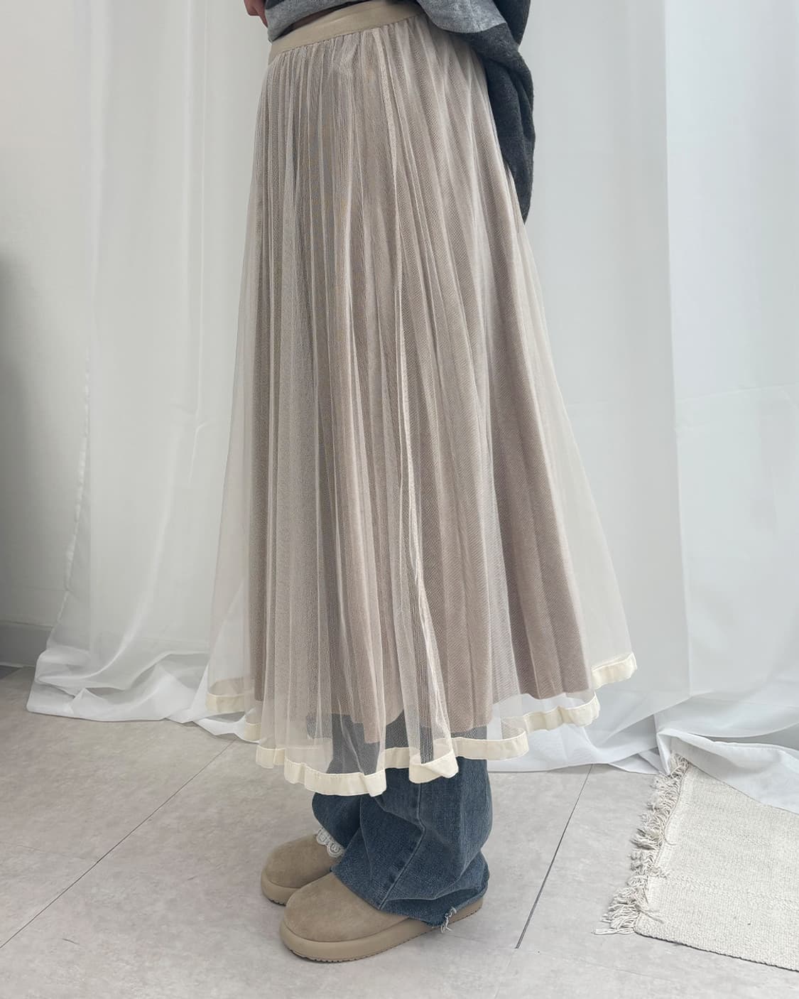 bei mesh velour pleated long skirt 상품이미지2