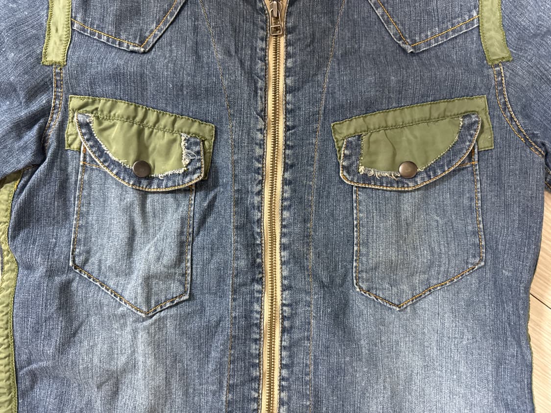 AVIREX 카키색 나일론패치 중청 데님 반팔 셔츠 집업 자켓 상품이미지3