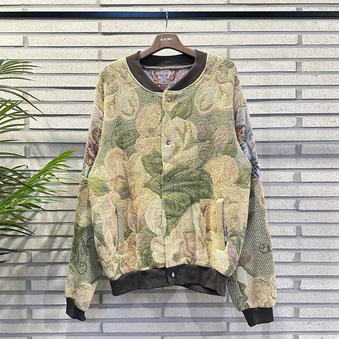 USA VINTAGE 러그 블랭킷 리메이크 자켓 플라워 패턴 디테일 노랑 상품이미지2