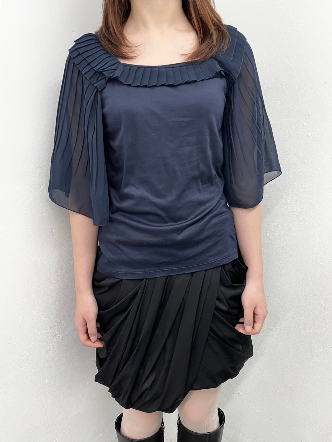 네이비 플리츠 프릴 탑 상품이미지3