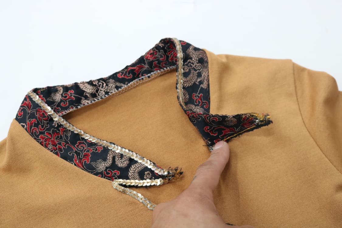 빈티지 에스닉 오리엔탈 자수 스팽글 머스타드 긴팔 티셔츠 상품이미지5