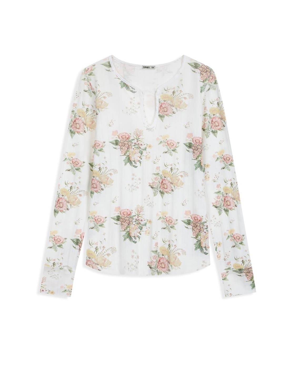 오픈YY 플로럴 헨리넥 티셔츠 상품이미지1