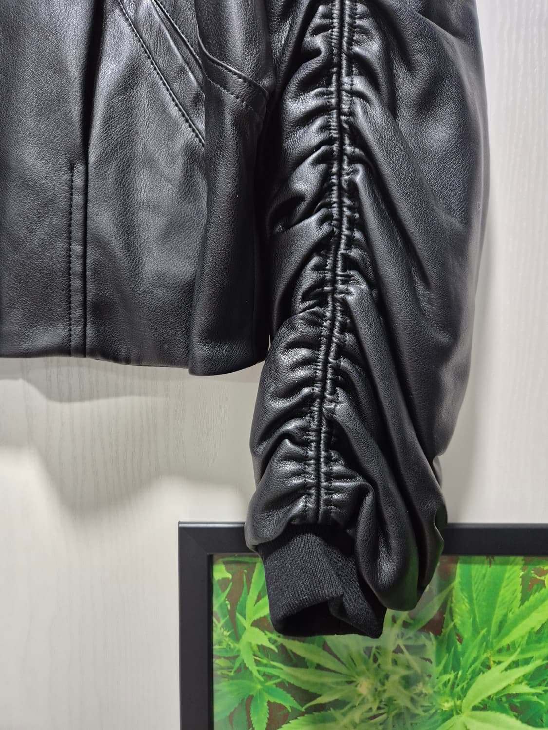 빈티지 블랙 레더 셔링 자켓.새상품 상품이미지6