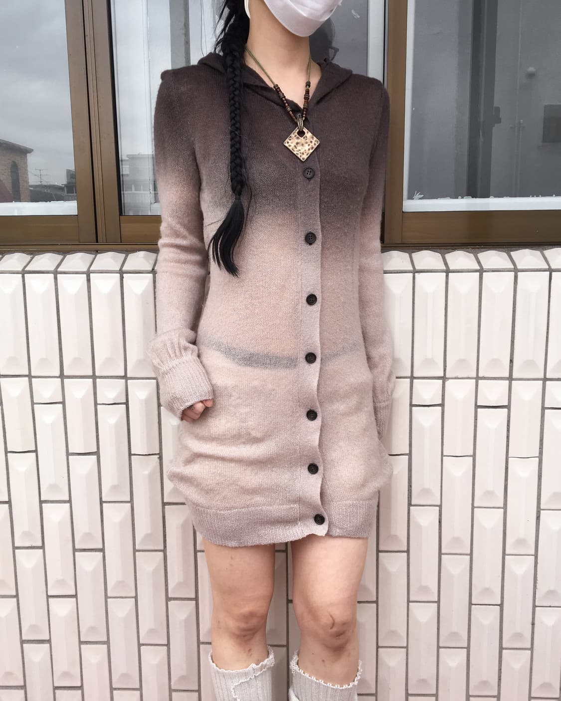 Dyed point hood knit cardigan 상품이미지5