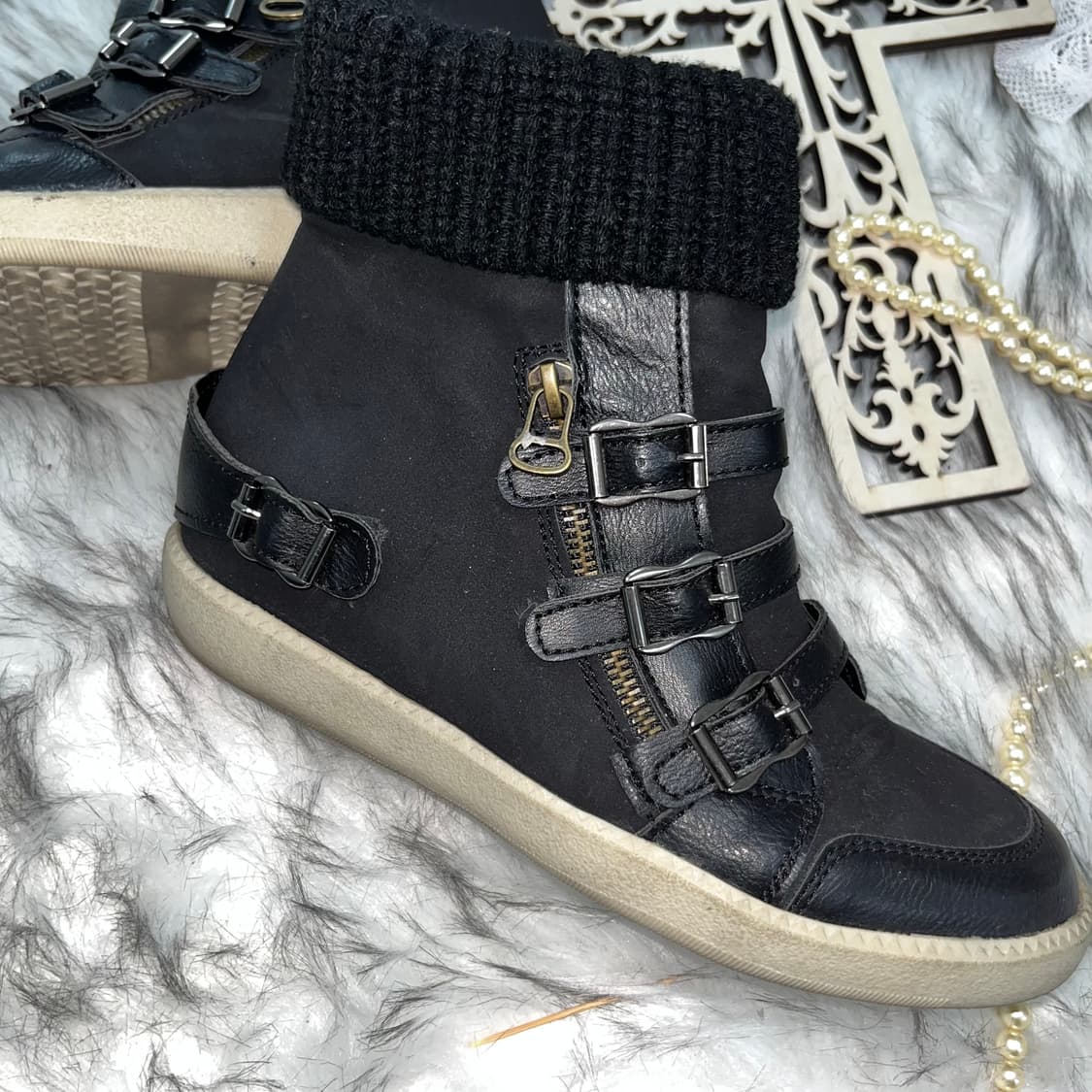 빈티지 니트 하이탑 웨지힐스니커즈 상품이미지2