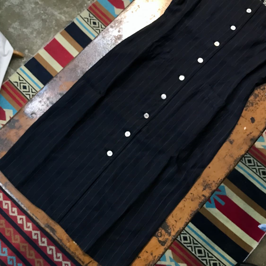 브룩스브라더스 블랙 네이비 스트라이프 풀버튼 린넨 원피스 여성 55  상품이미지3