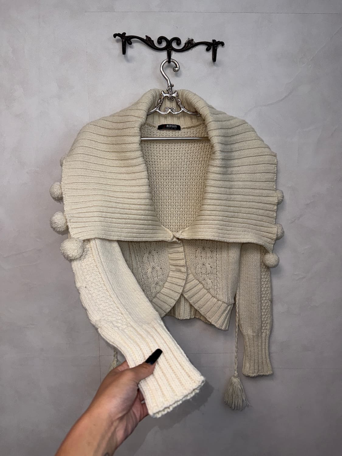 Morgan ivory knit ball off shoulder 가디건 상품이미지4