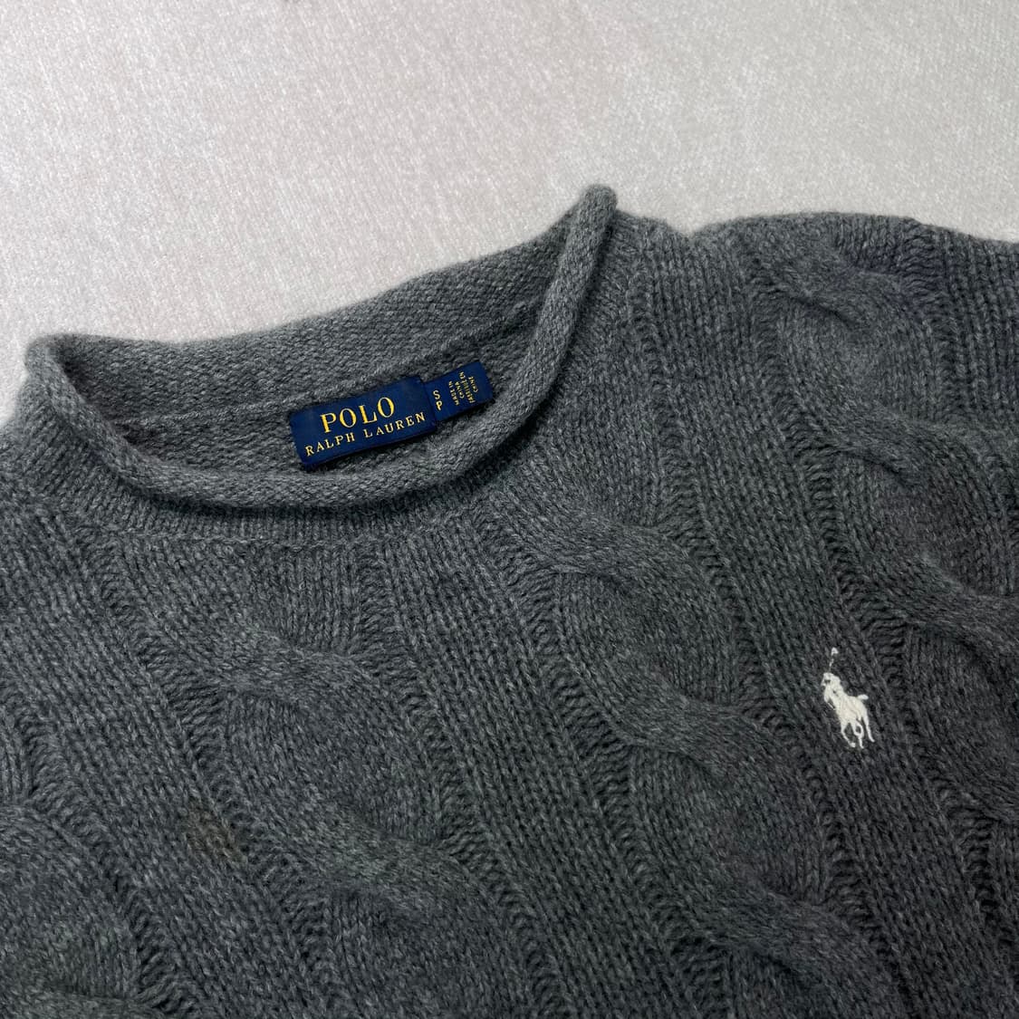 95 폴로 랄프로렌 신형 크루넥 램스울 꽈배기 그레이 니트 상품이미지2
