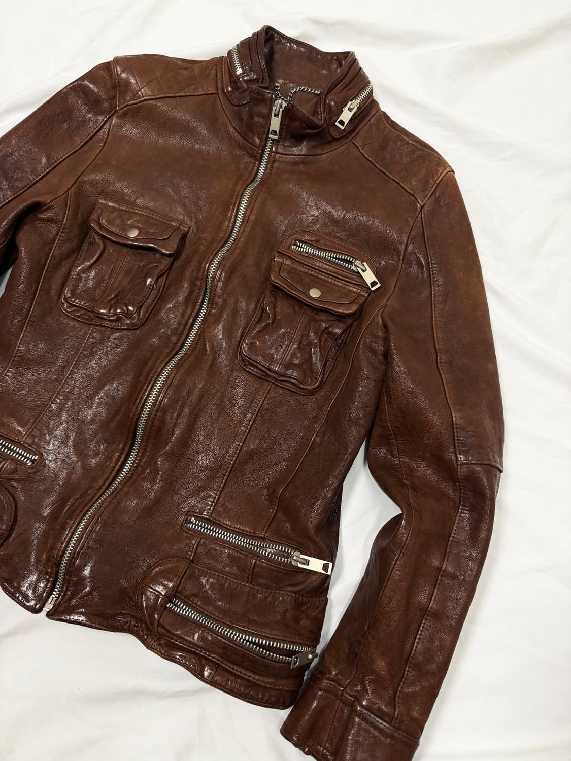 멀티 지퍼 크링클 레더 자켓 상품이미지4