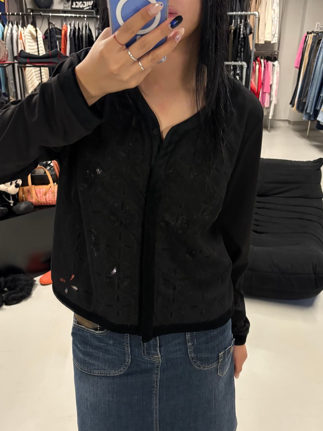HIROKO BIS lace panel cardigan brown 상품이미지1