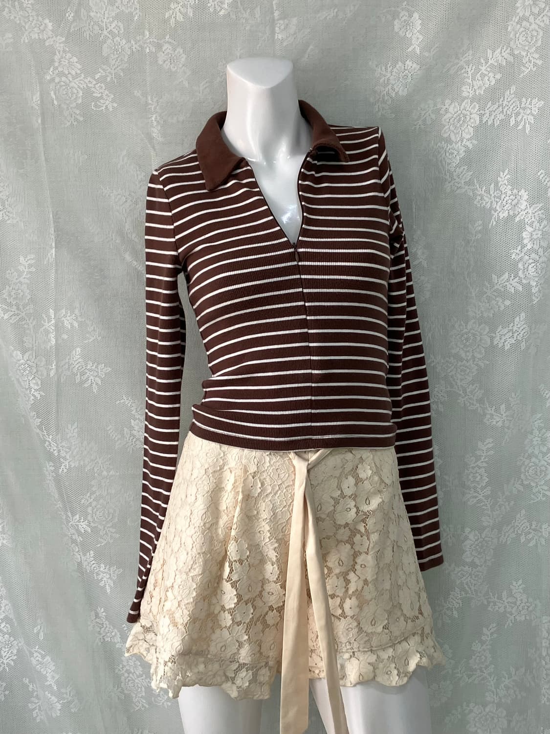 아베크롬비 초코 우유 브라운 카라 스트라이프 니트 1100 모리걸 y2k 상품이미지1