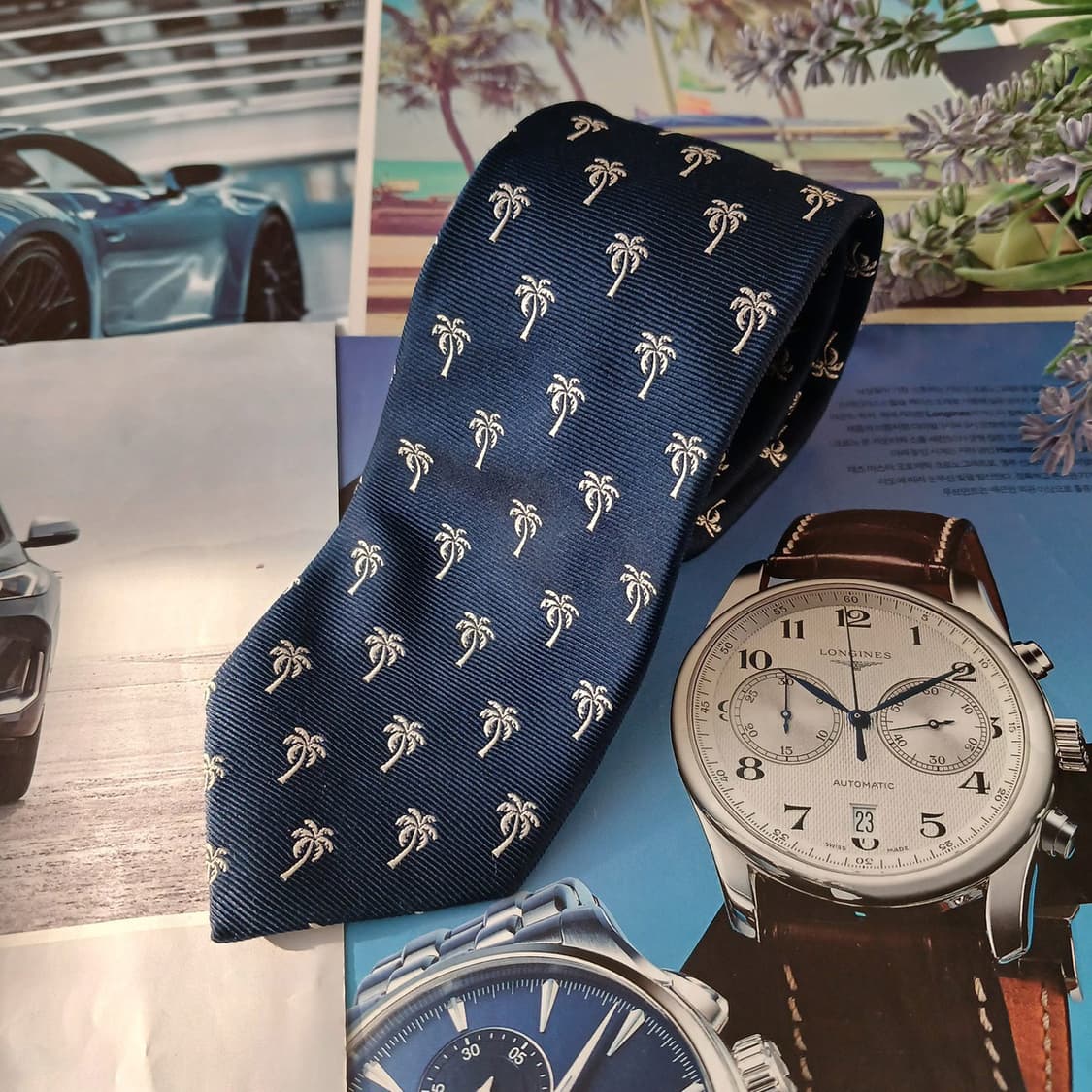 타미 힐피거 실크 네이비 팜트리 패턴 넥타이 7cm A+등급 A19091 상품이미지2