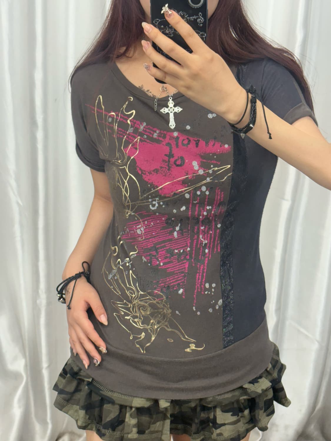 Gold line Detail Brown Short Sleeve 상품이미지1