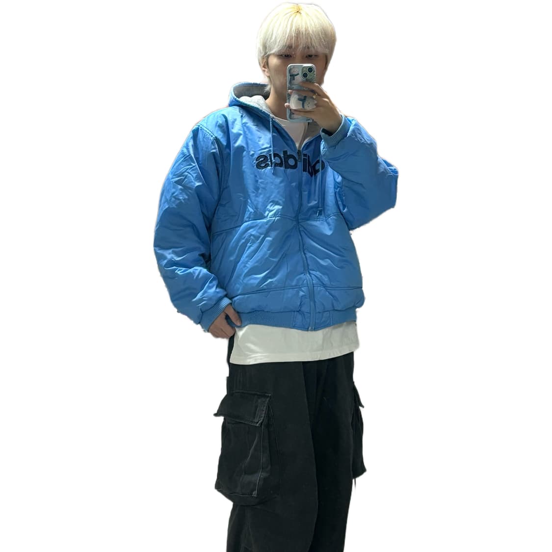 아디다스 리버서블 스펠아웃 백로고 누빔 점퍼 하늘색 상품이미지2