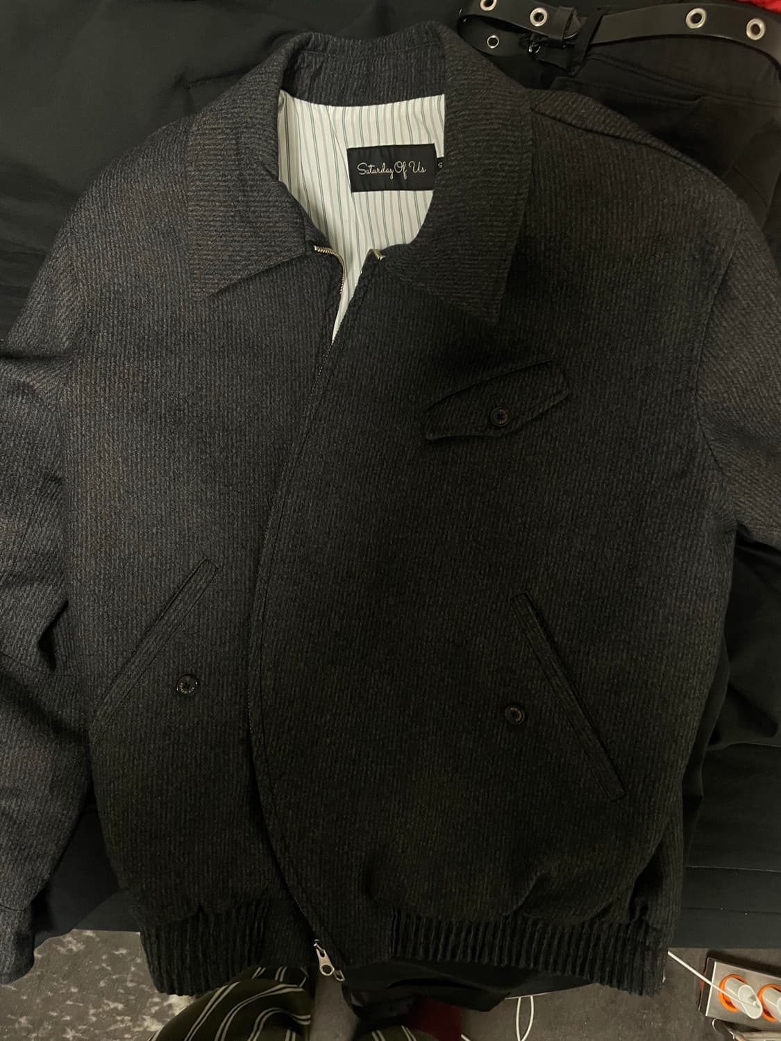 (거의 새상품) stu 에스티유 하이넥 라운드 스트라이프 울 자켓s 상품이미지4