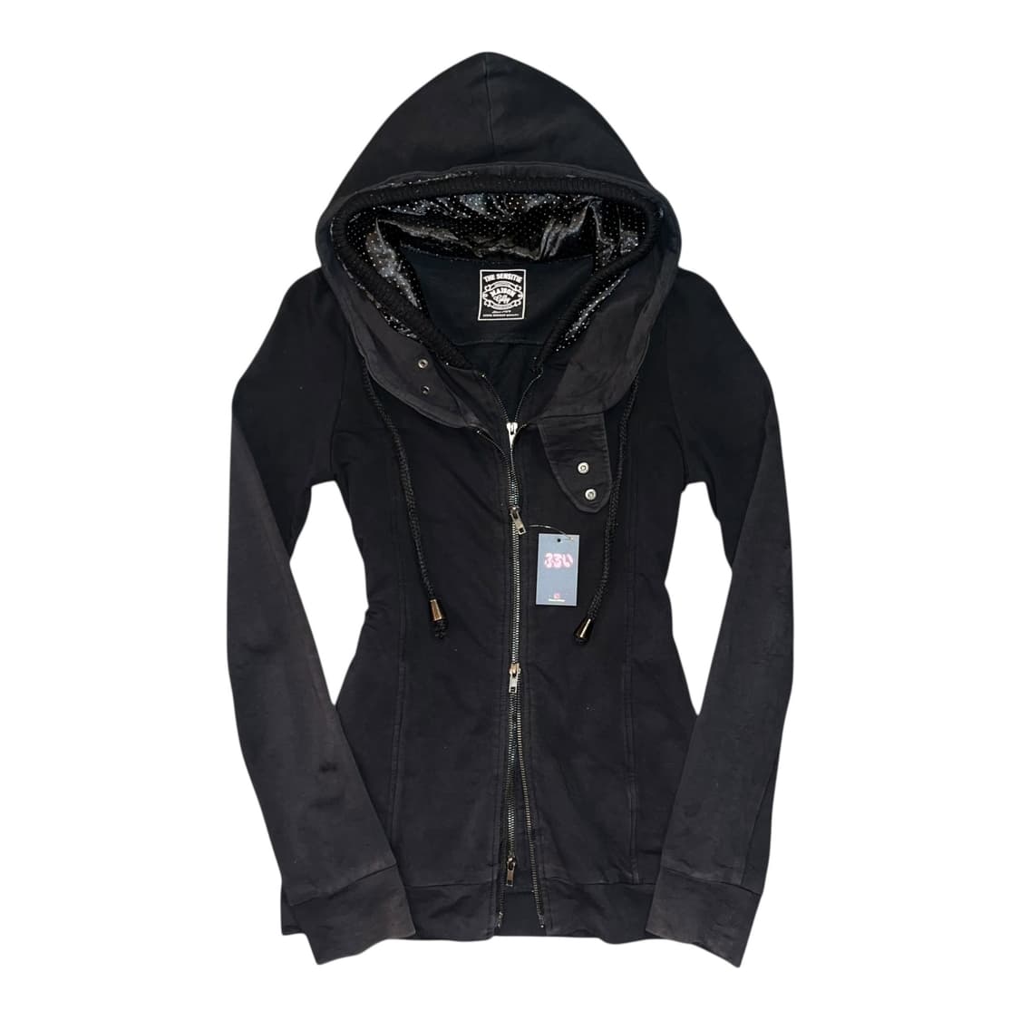 도트 후드 레이어드 투웨이 집업 y2k펑크갸루 상품이미지1