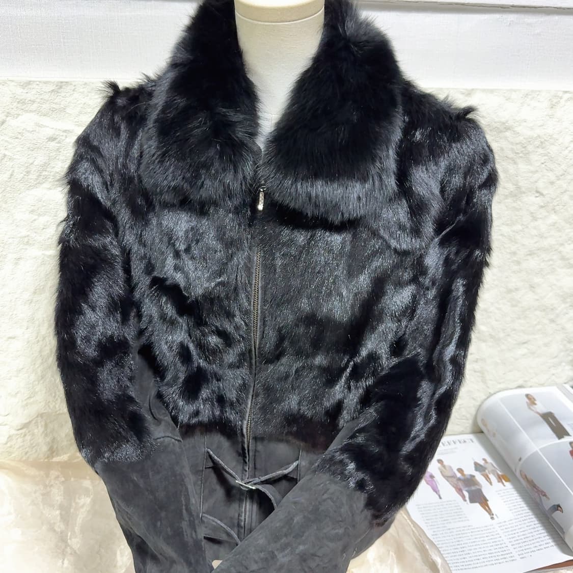 빈티지 고딕 폭스퍼 칼라 염소새끼털 양털 되지가죽자켓 상품이미지2