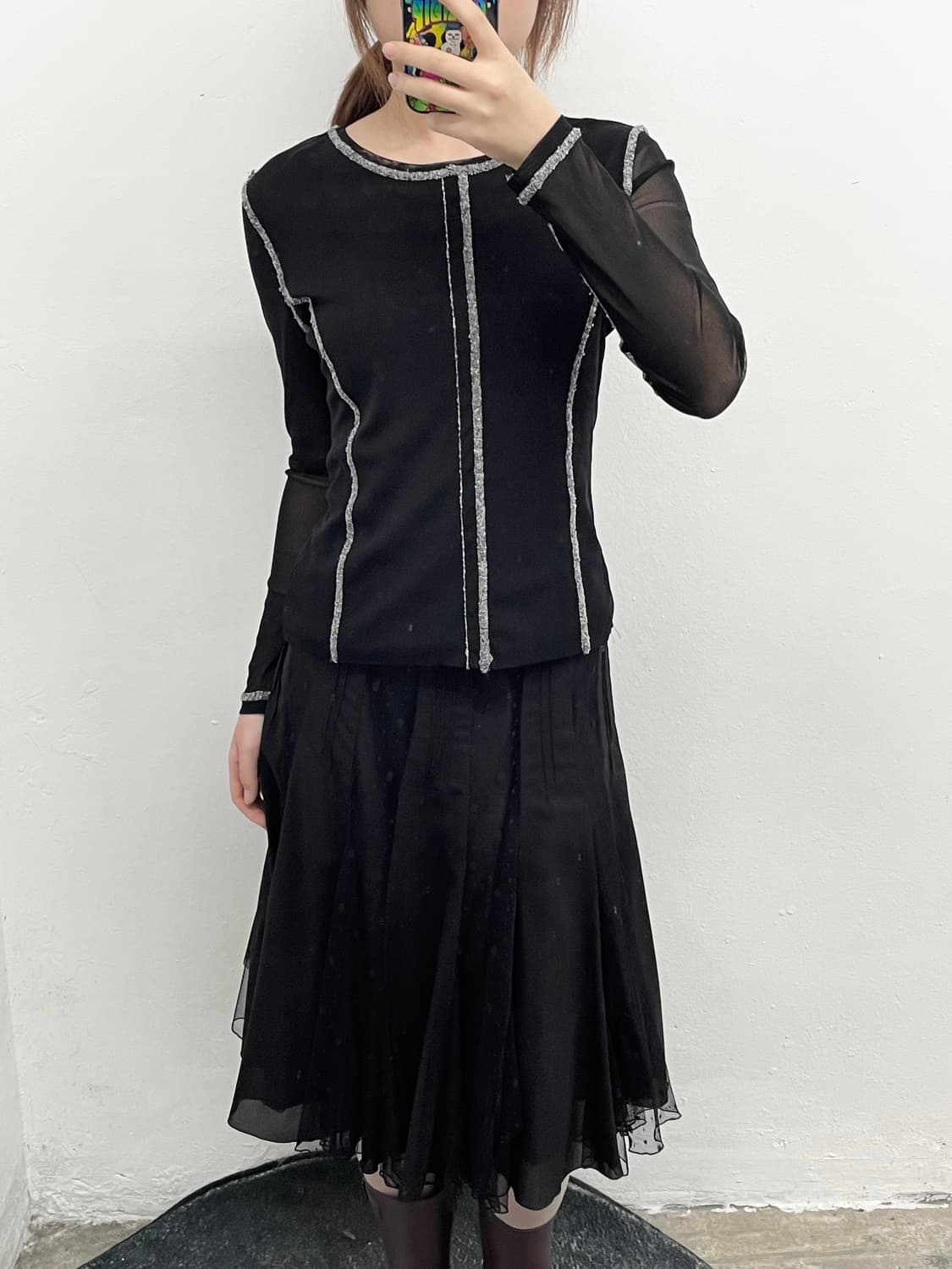 JPN 블랙 절개 시어 메쉬탑 상품이미지4