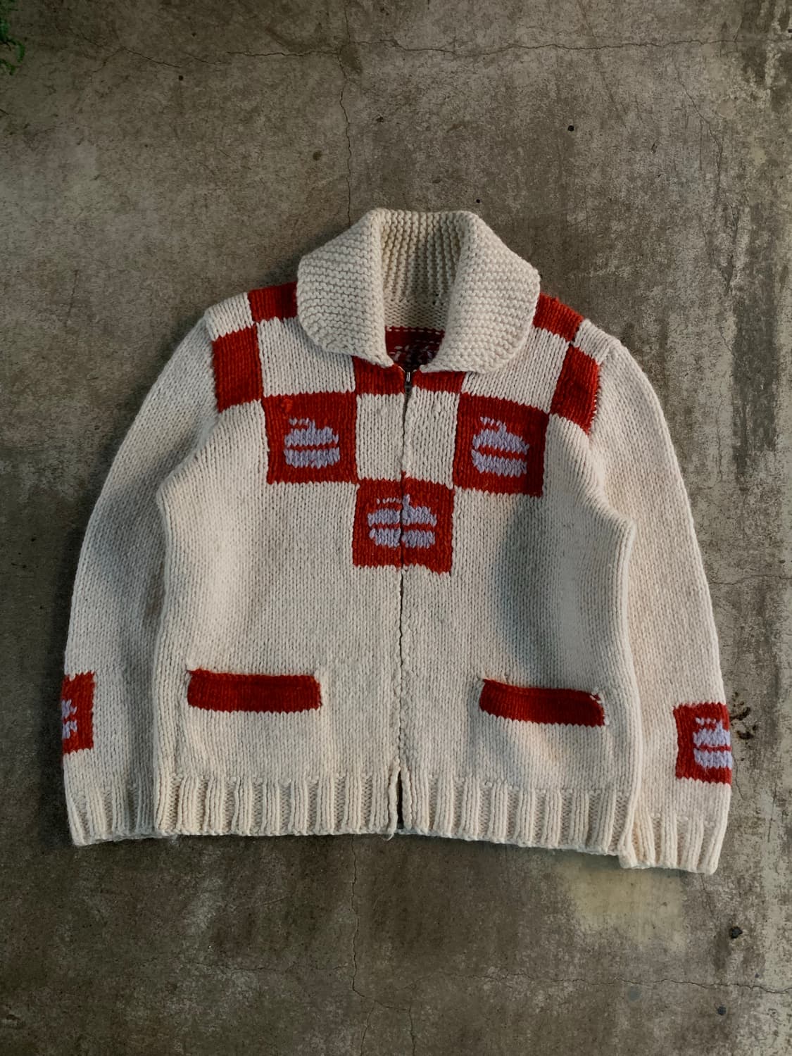 60s 핸드 니트 코위찬 집업 스웨터 컬링 상품이미지2