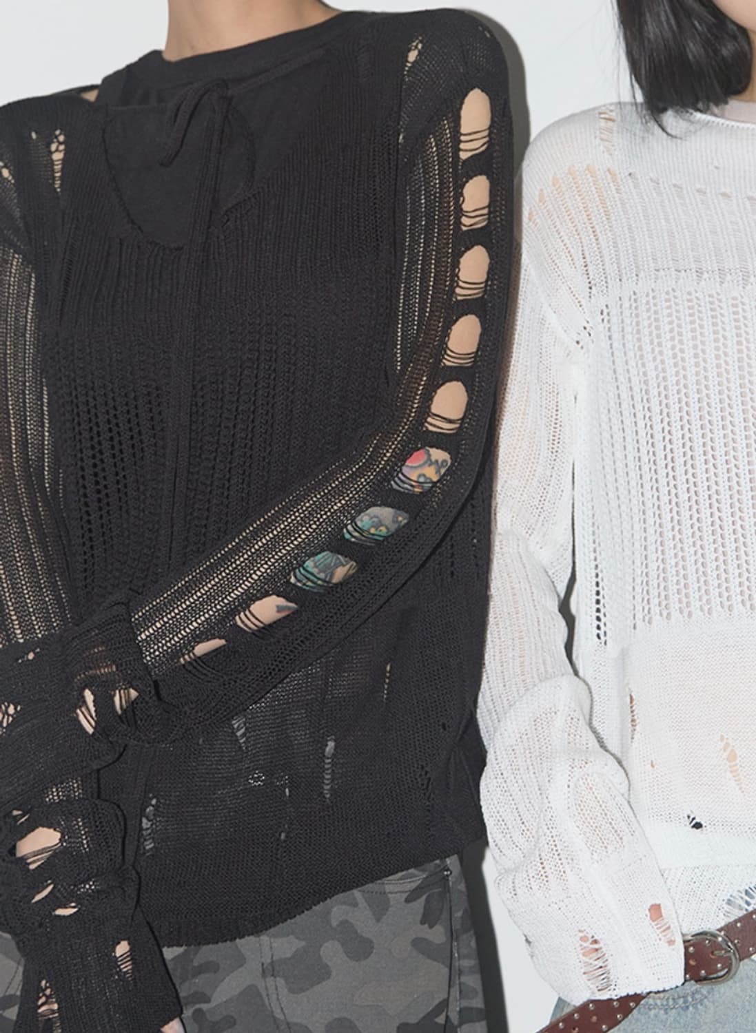 데미지 니트 롱슬리브 (BLACK) F25QB089 상품이미지6