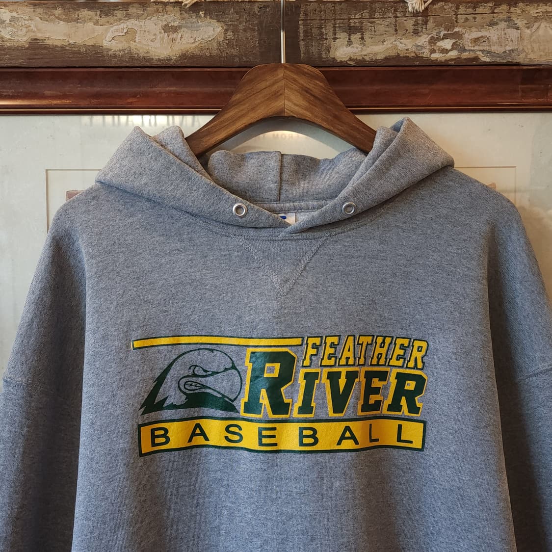 90s 러셀 후드 스웻셔츠 리버 빈티지 레터링 그레이XL 상품이미지3