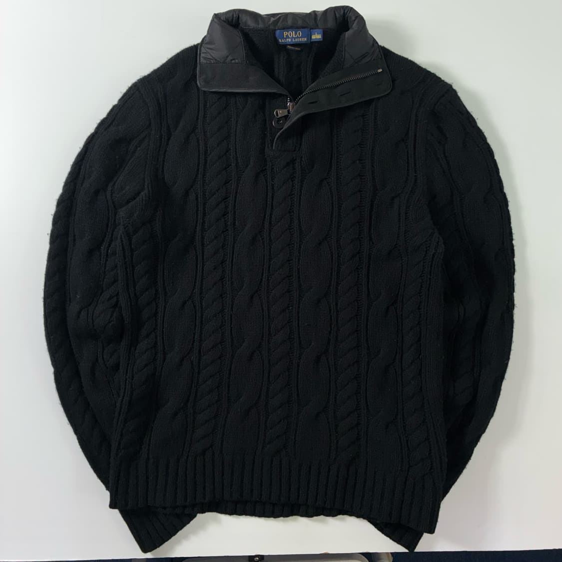 Polo  폴로 랄프로렌 메리노울 블랙 케이블 반집업 니트  상품이미지1