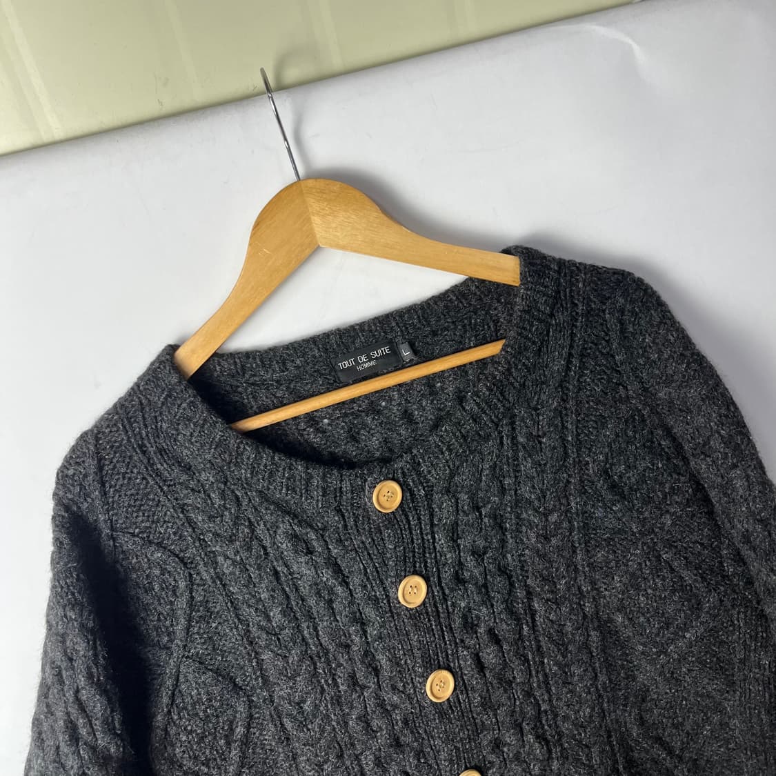 [JPN] 빈티지 우드버튼 아란 케이블 울 가디건 상품이미지2