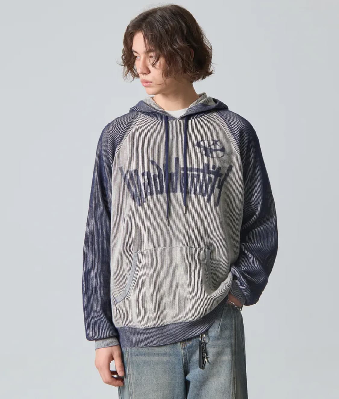 새상품 디미트리블랙 투톤 긴팔 니트 후드티셔츠 XL 상품이미지3