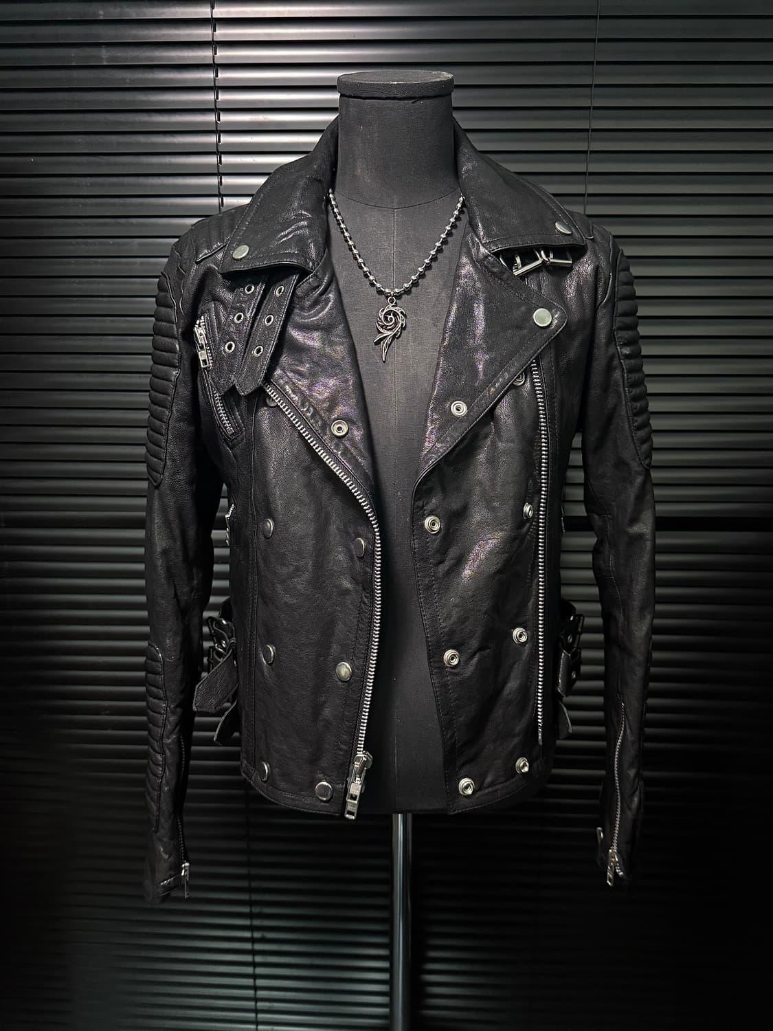 yeowoozit 엠보싱 락 고스 펑크 더블 라이더 바이커 지퍼 양가죽 상품이미지2