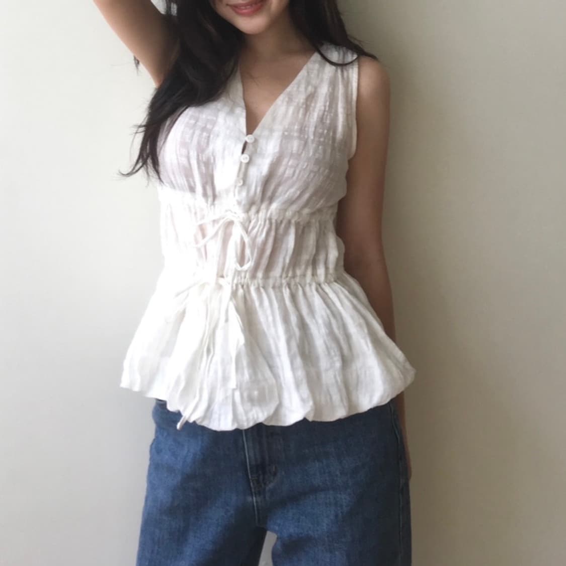 하우스오브폰드 벌룬 린넨 슬리브리스 블라우스 상품이미지6