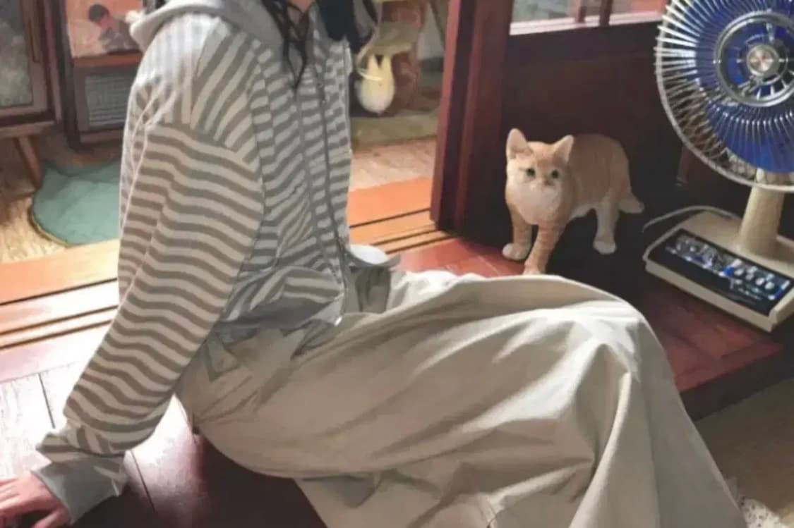 러블리 빈티지 스트라이프 그레이 후드집업 상품이미지3