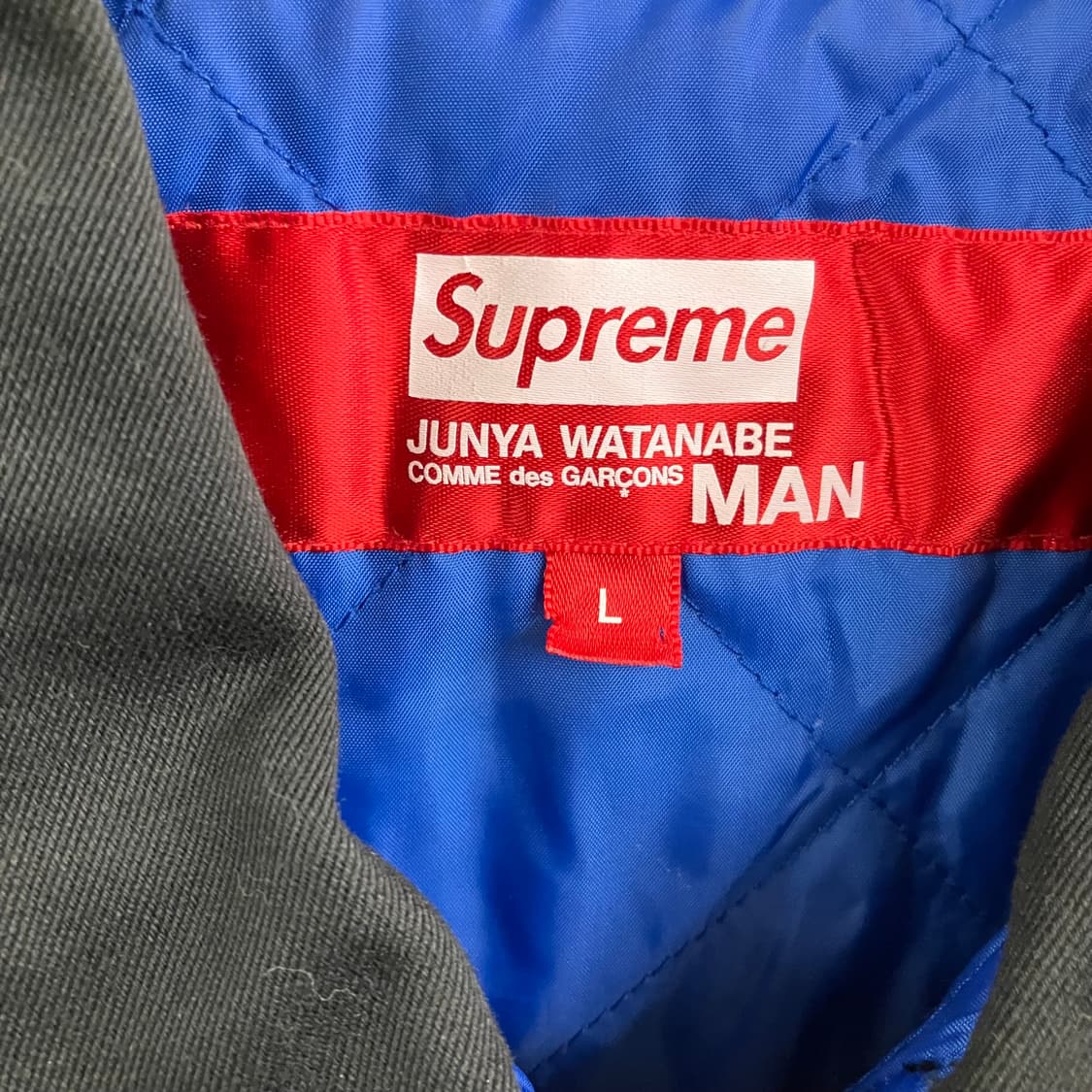 슈프림 X 준야 와타나베 꼼데가르송 블랙 프린티드 워크 자켓 L 상품이미지3