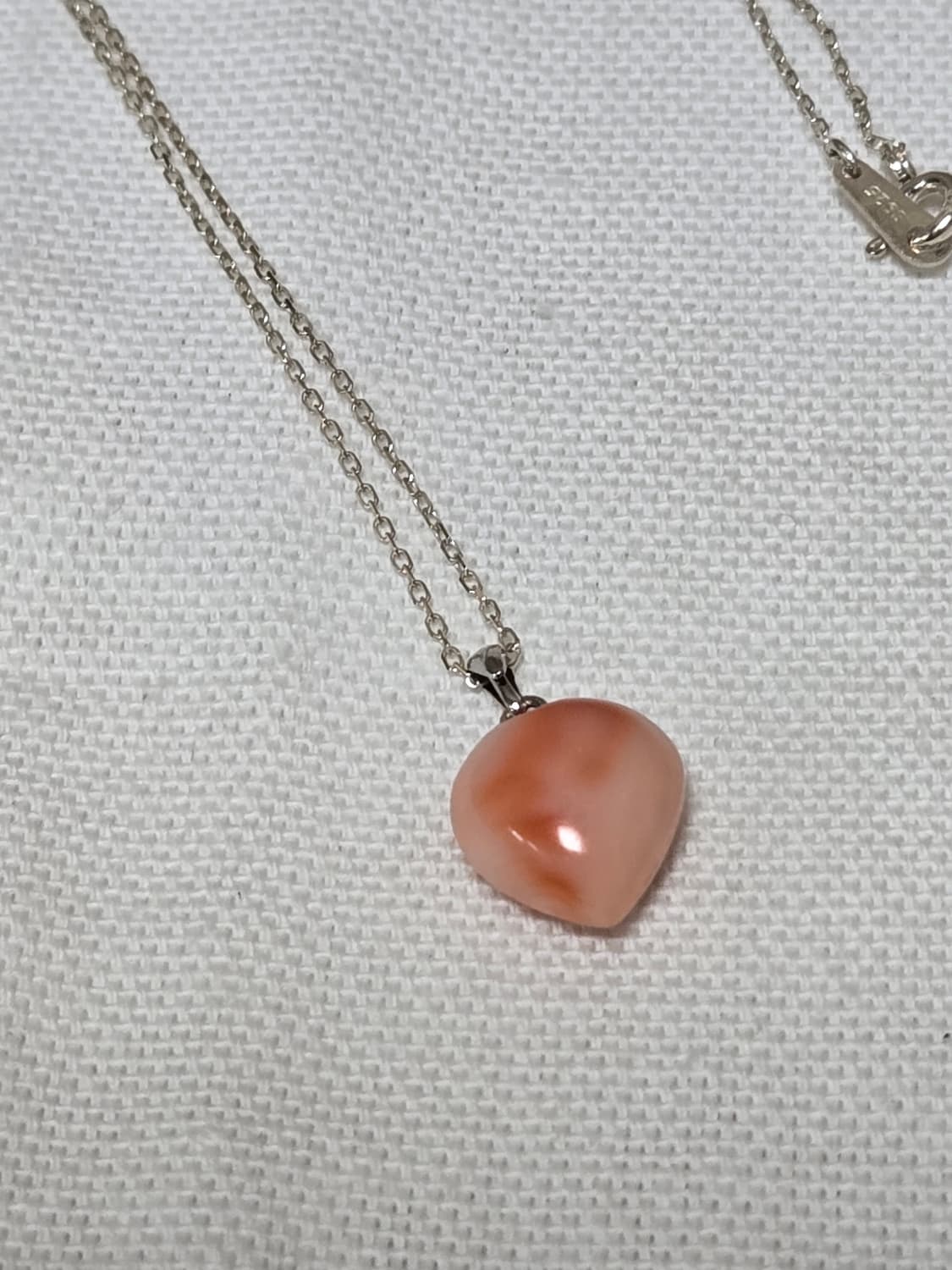 S925 Coral Tone Chalcedony Heart Necklac 상품이미지1