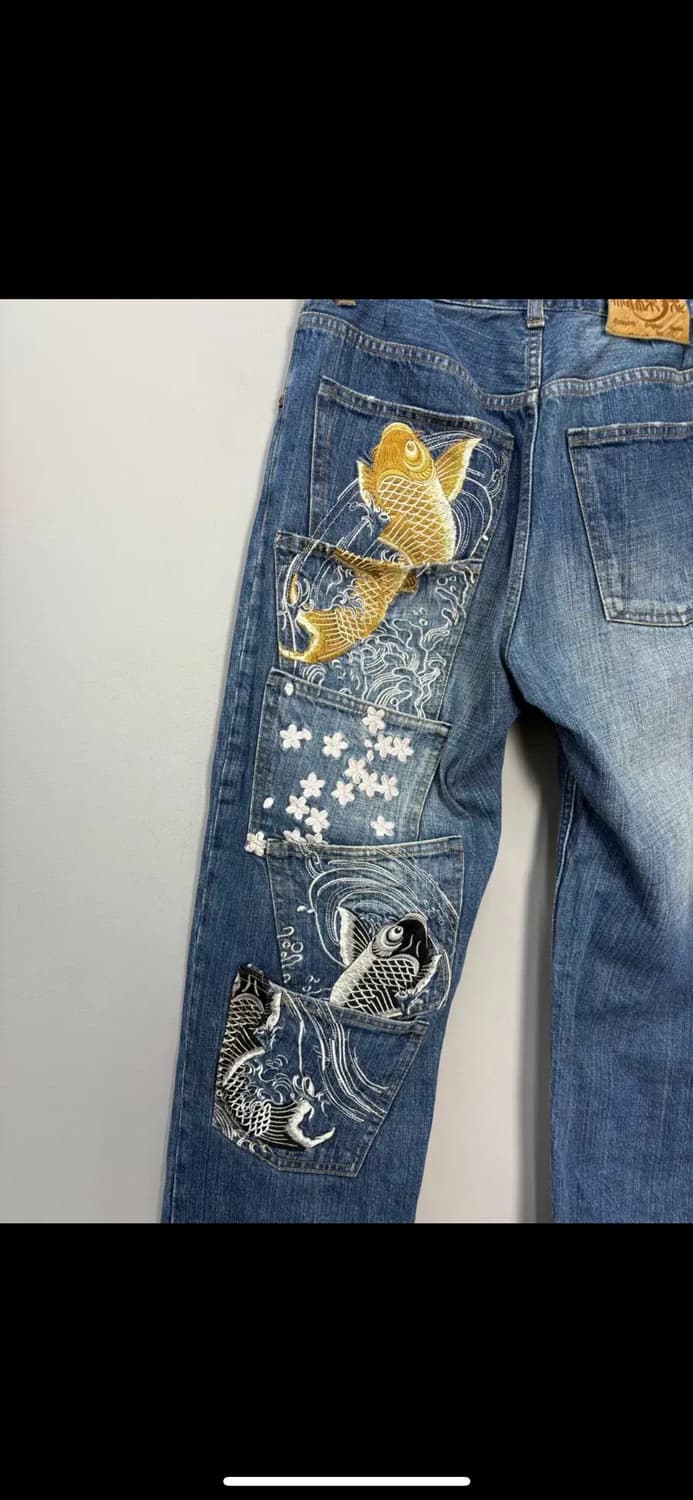 카라쿠리 자수 오리엔탈 데님 팬츠 H1552 상품이미지7