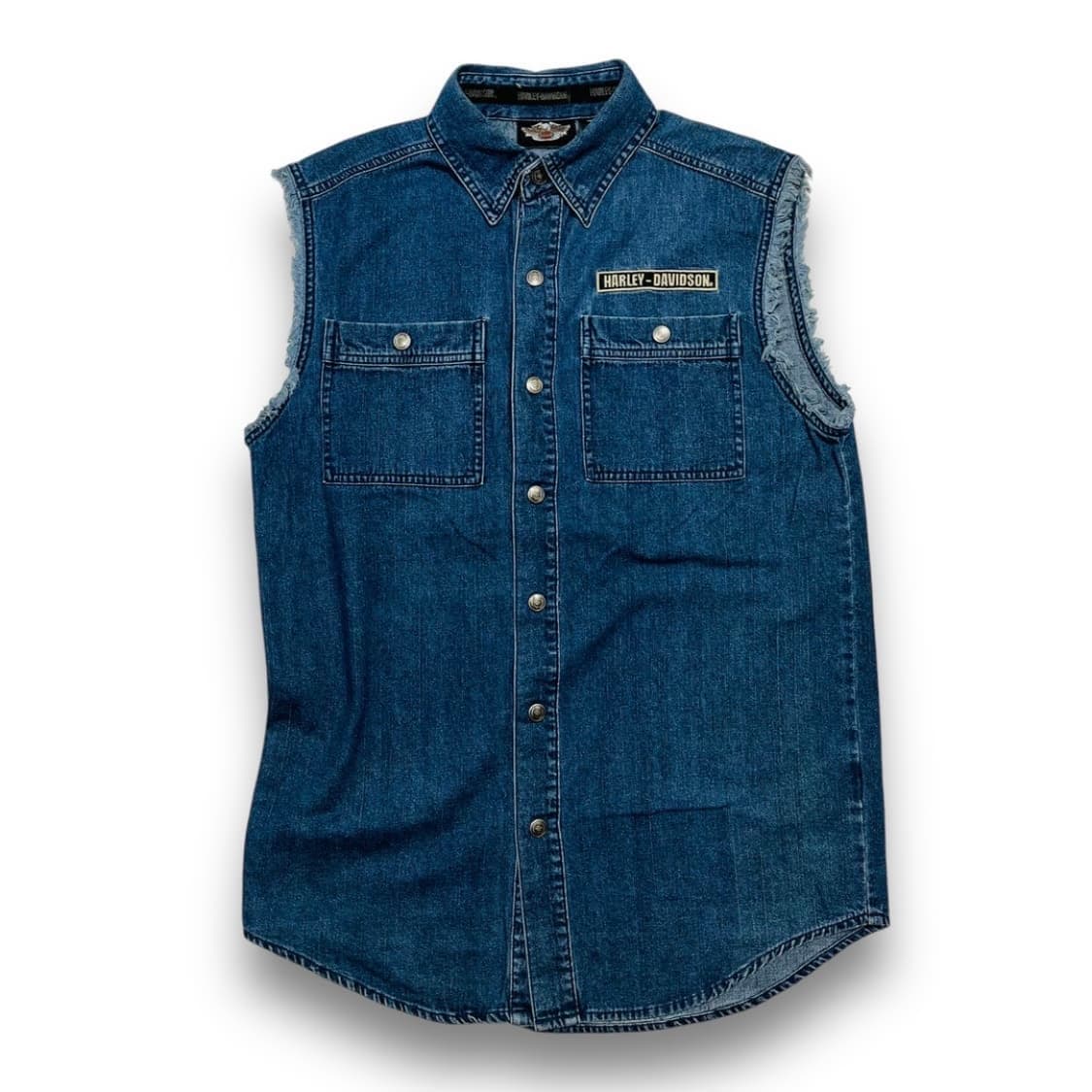 할리 데이비슨 후면 이글 자수 빈티지 데님 슬리브리스 상품이미지3