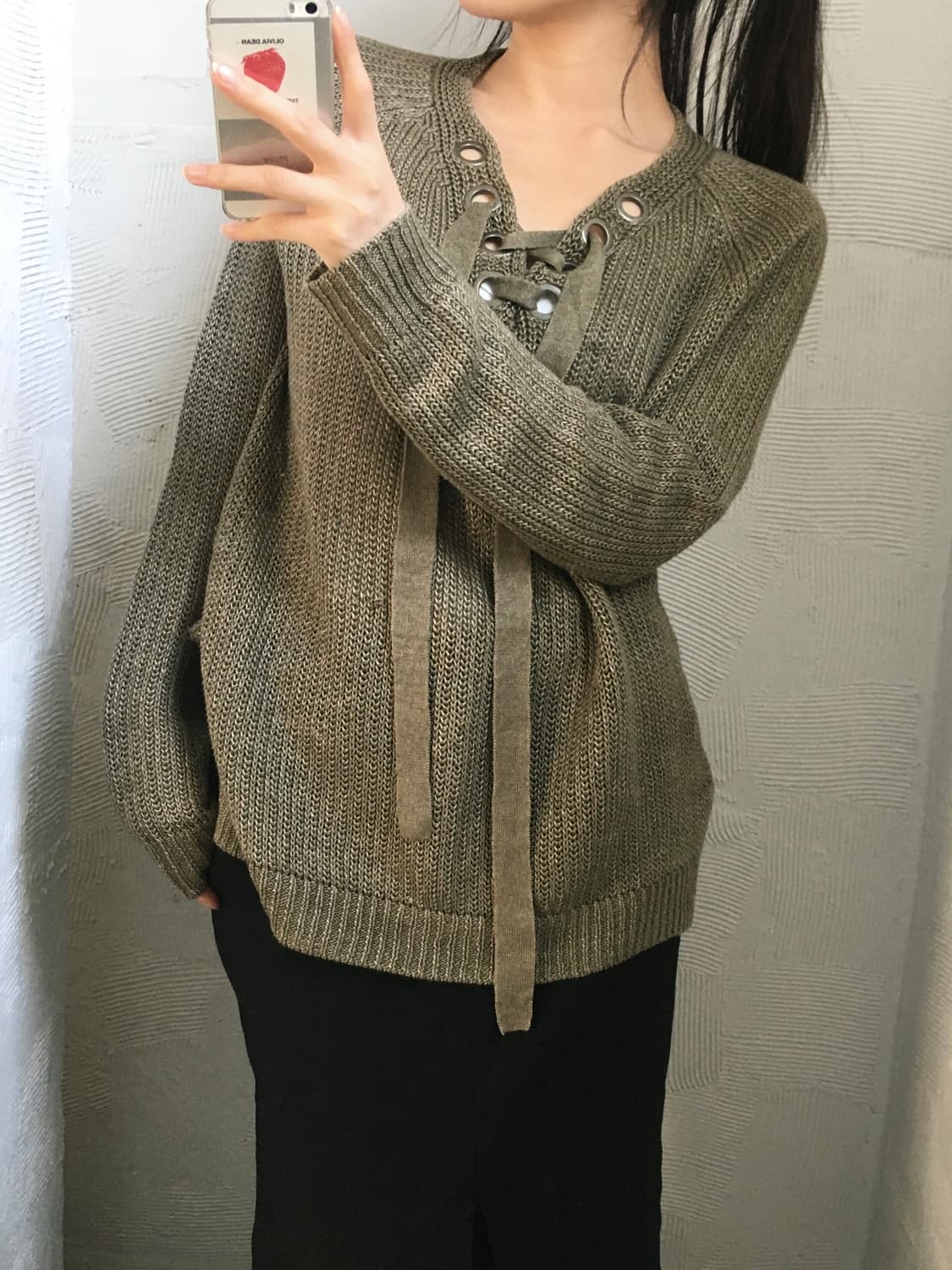 Polo 폴로 랄프로렌 카키 컬러 아일렛 린넨 니트 상품이미지3