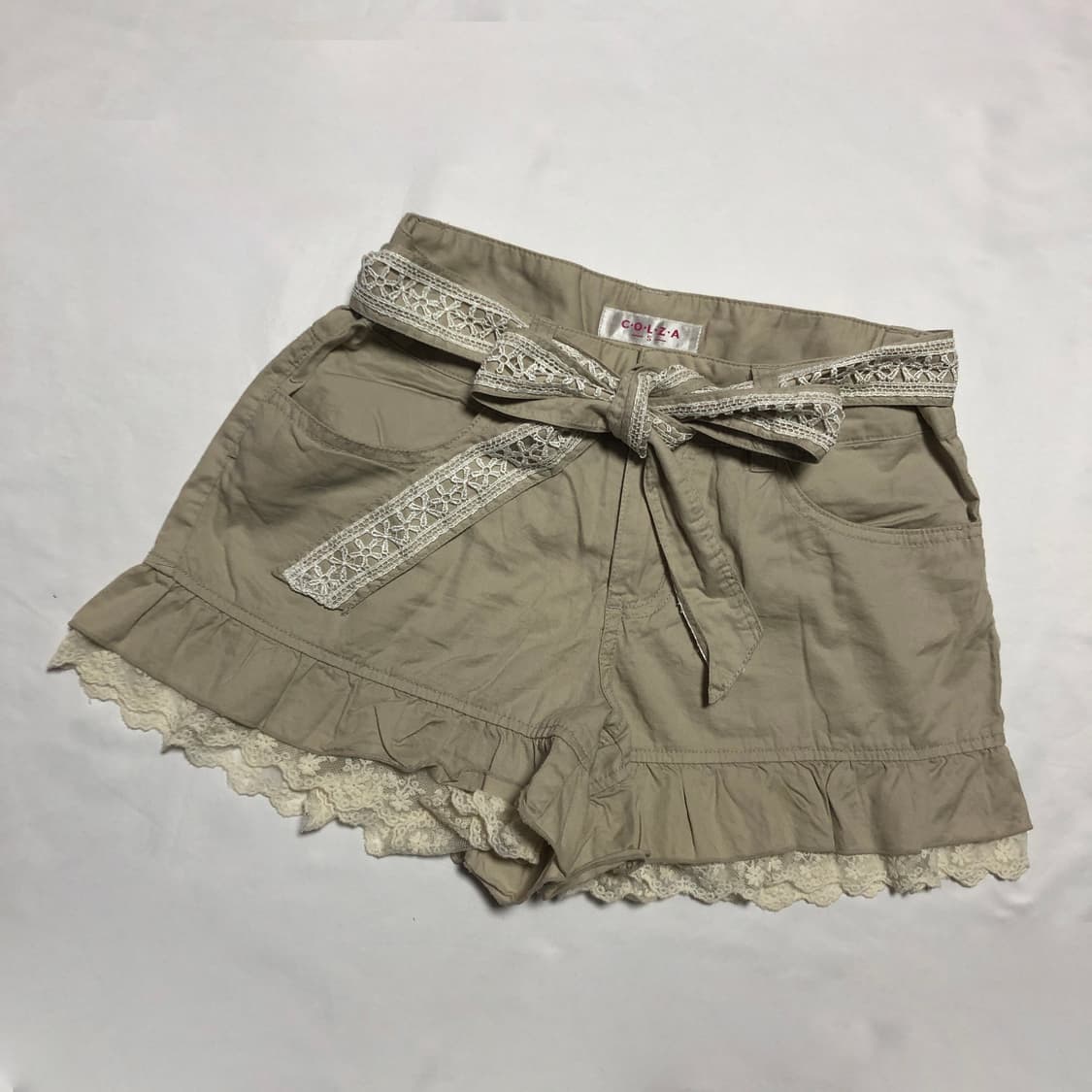 레이스 리본 벨트 반바지 베이지 상품이미지2