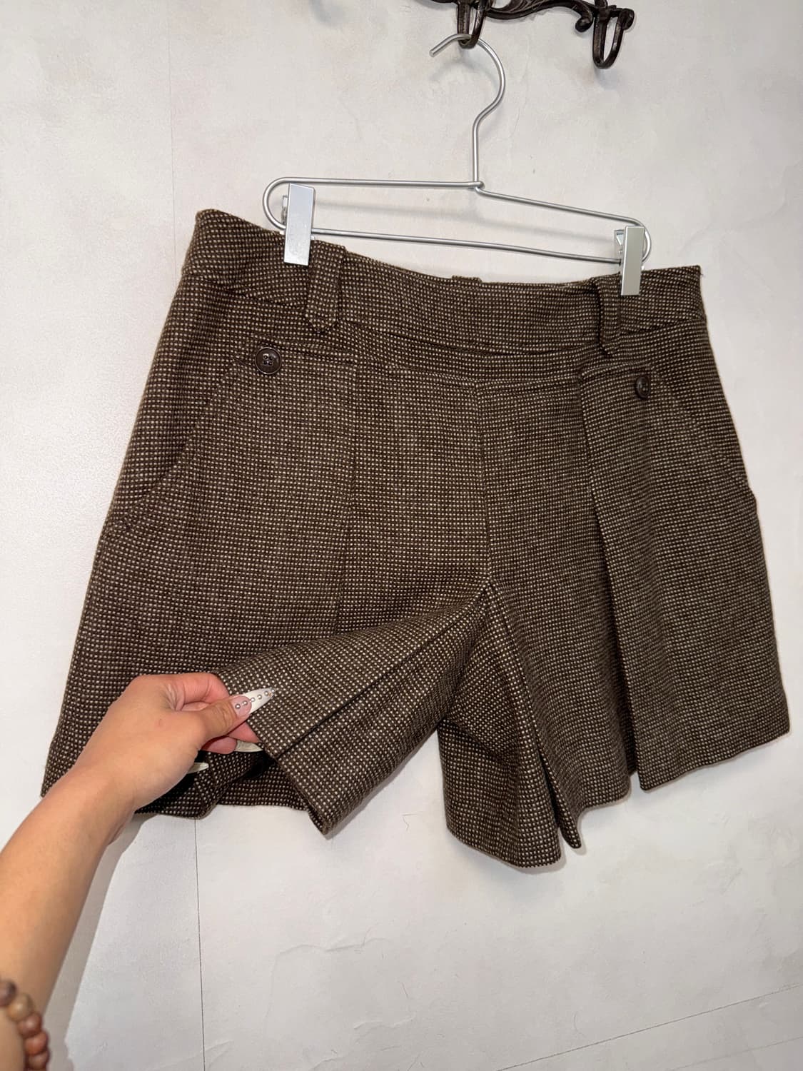Brown wool pleats short pants  상품이미지3