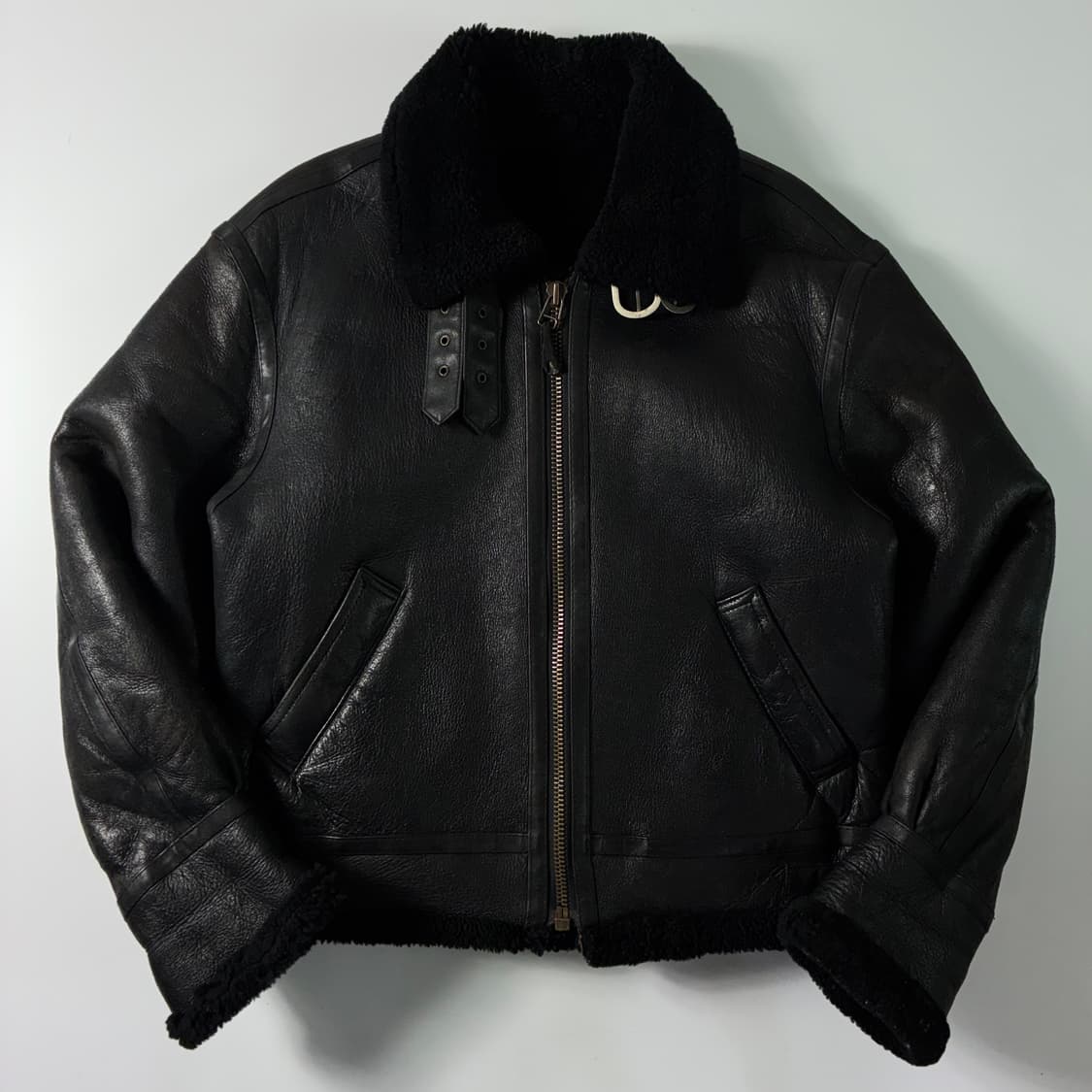 Stussy 스투시 블랙 B-3 램스킨 래더 무스탕 자켓 상품이미지1