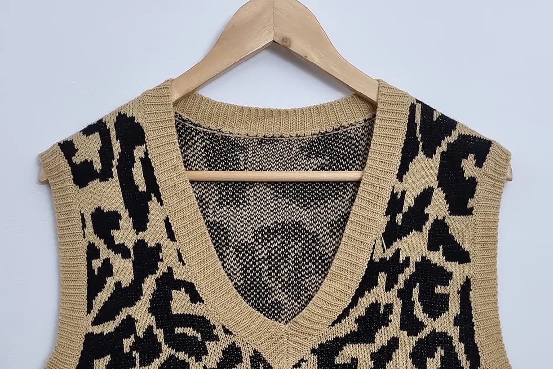 쉬인 레오파드 니트 크롭 베스트 상품이미지3