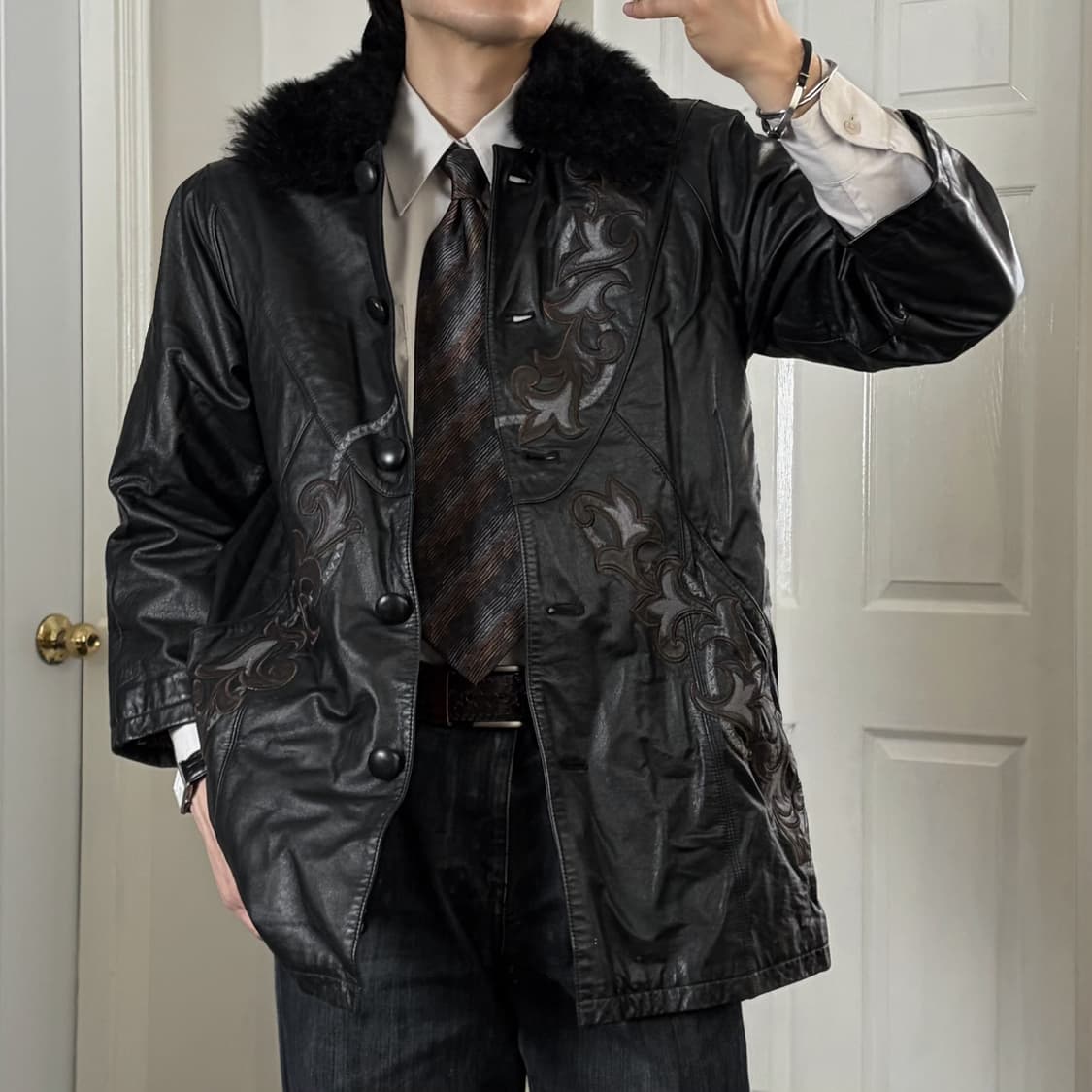 니들워크 레더 자켓 소가죽 100% 상품이미지2