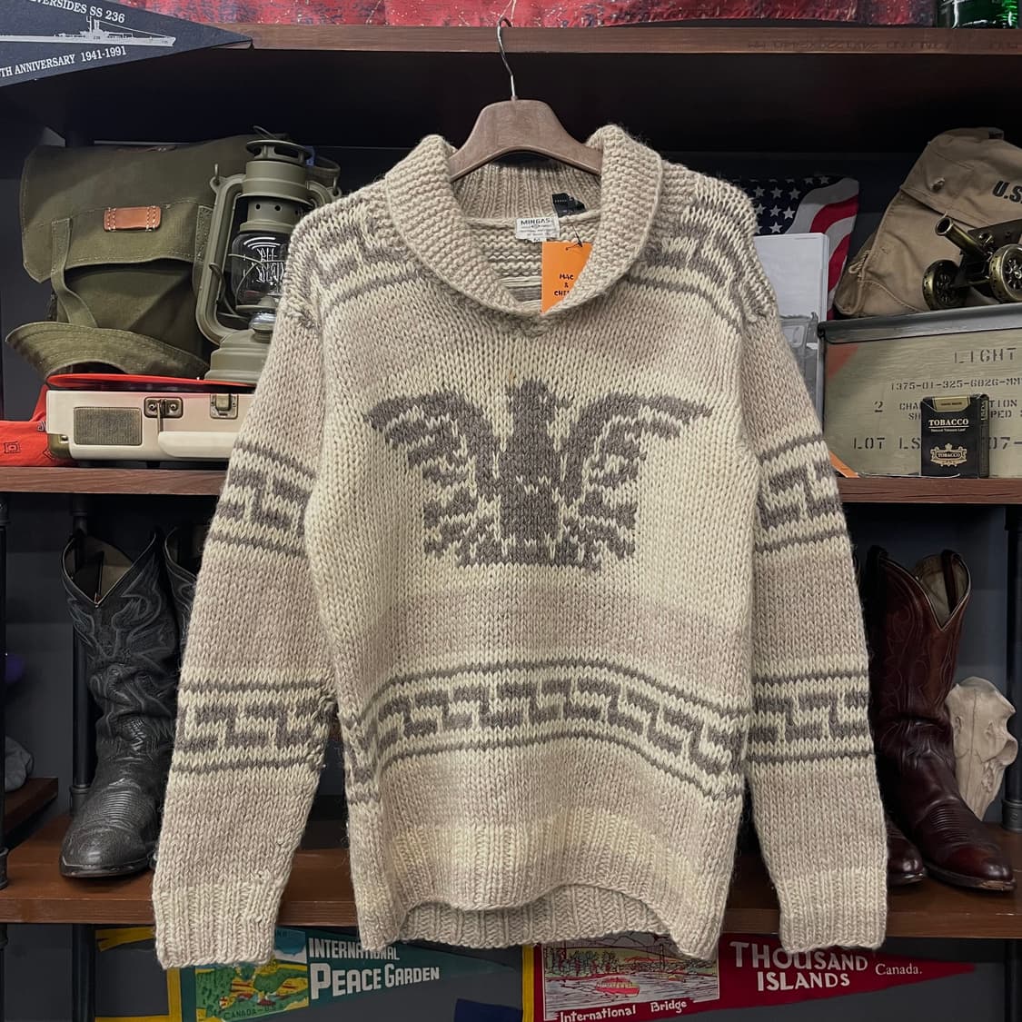 90s MINGAS 썬더버드 숄카라 울 코위찬 니트 스웨터 N396 상품이미지1