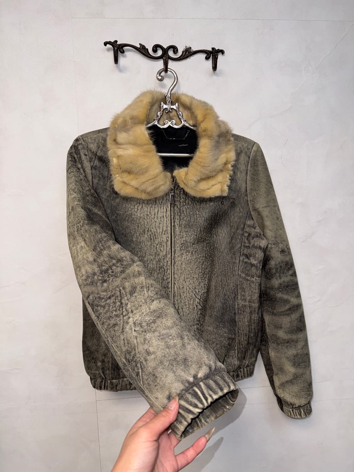 Aging gray mink fur collar goat skin jk 상품이미지2
